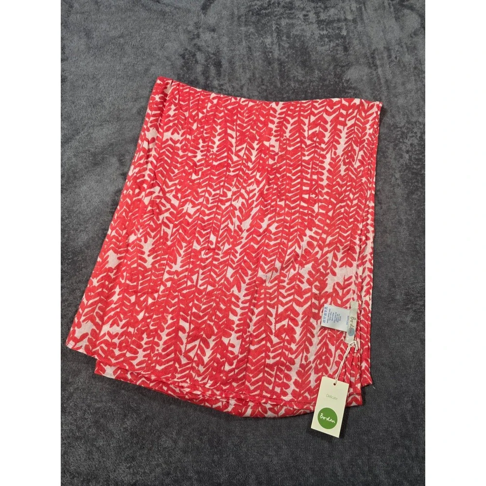 Boden Red White Leaf Print Scarf 100% Viscose Lightweight Rectangle NWT